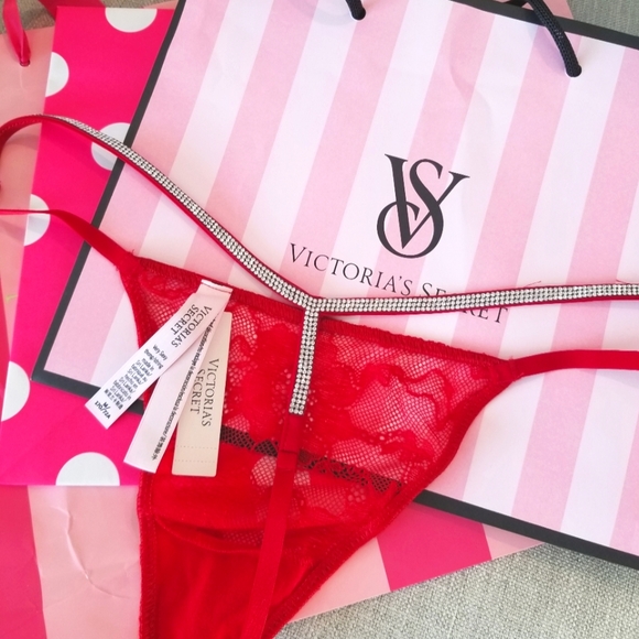Victoria's Secret Very Sexy Lace Shine Strap Thong Panty Rhinestone Crystal NWT - Picture 2 of 9